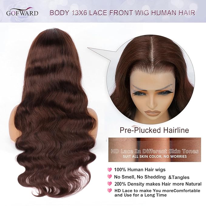 32 Inch Chocolate Brown Lace Front Wig Human Hair 200% Density 13x6 Body Wave Lace Front Wigs HD Transparent Glueless Wig Pre Plucked With Baby Hair 4# Brown Wig For Women