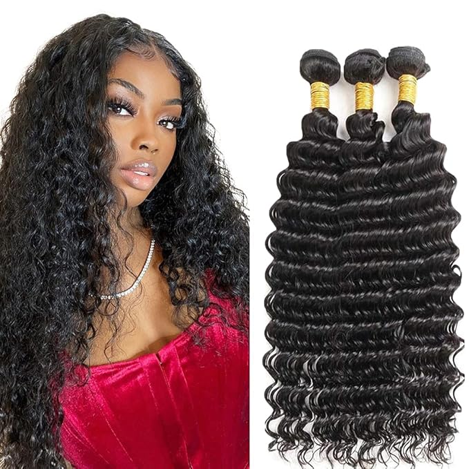Human Hair Bundles Deep Wave Bundles Human Hair Wet and Wavy Bundle 20 22 24 inch Deep Curly Bundle Natural Black Color 300g