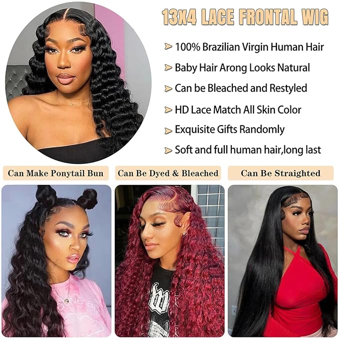 24 Inch Loose Wave Lace Front Wigs Human Hair 200% Density 13x4 HD Full Lace Frontal Wigs Human Hair 12A Loose Deep Wave Glueless Wigs Human Hair Pre Plucked for Black Women 3X Longer Lifespan ﻿