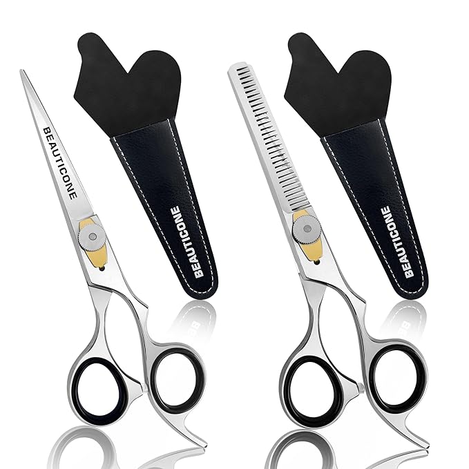 Hair Cutting & Thinning Scissors Set, Professional 6.5" Barber Shears for Haircut Men/Women, Beard & Mustache Trimming Stainless Steel Hairdressing Scissors, Adjustable Screw
