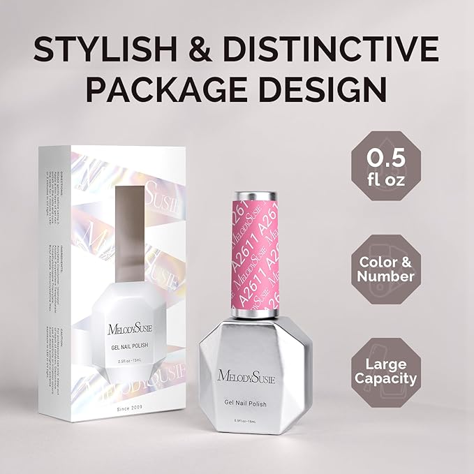 MelodySusie 0.5fl oz Rose Pink Gel Nail Polish, Nails Soak Off UV LED Peachy Pink Gel Polish Gift for Women Nail Art Manicure Salon DIY Nail Design Decoration at Home-A2611