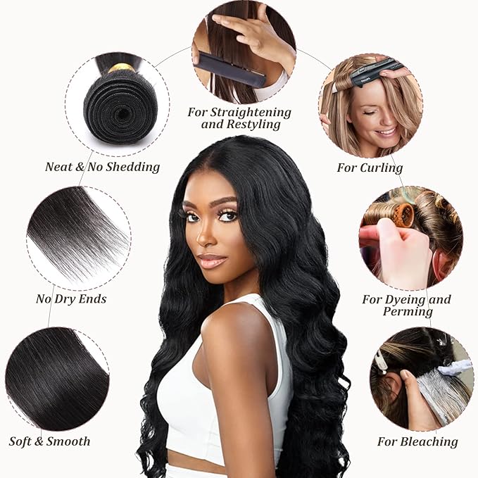 Hairro Sew in Hair Extensions Real Human Hair, 100g/bundle Weave Weft for Women Adding Volume and Length, for DIY Beauty Dating Party, 24 Inch One Bundle Body Wave #613 Bleach Blonde