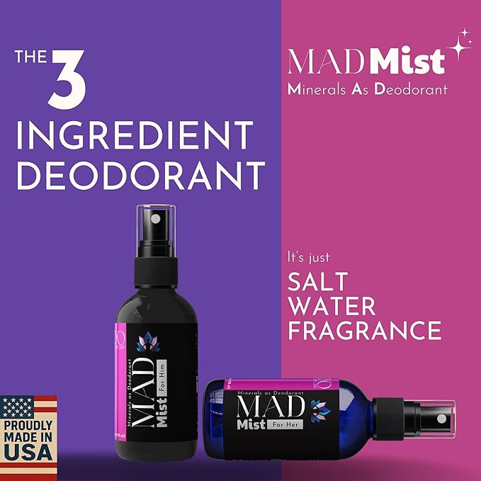 The 3 Ingredient Deodorant for Him | Natural Mineral Deodorant Spray for Men | Hypoallergenic and Paraben Free | Non-aerosol Whole Body Spray | Bergamot & Blackcurrant | 4 oz