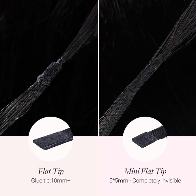GOO GOO Mini Flat Tip Hair Extensions K Tip, Invisible Hot Fusion Human Hair Extensions, 22inch 50g 63S, 1 Jet Black