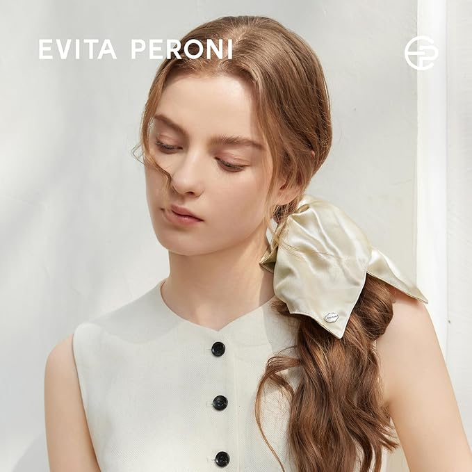 EVITA PERONI Hair Scrunchies for Women, Polyester and Acetate Hair Ties, Silky Smooth No-Damage Hair Bands, Gentle Elastic Ponytail Hold for Women Girls (Ink Blue)
