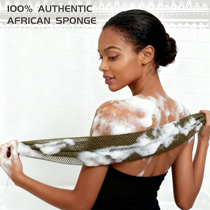 African Net Sponge Authentic, Loofah Exfoliating Body Scrubber Bath Sponge, African Exfoliating Net Sponge Back Scrubber Washcloth for Shower, Body Care Bathing Accessories (Olive Green)