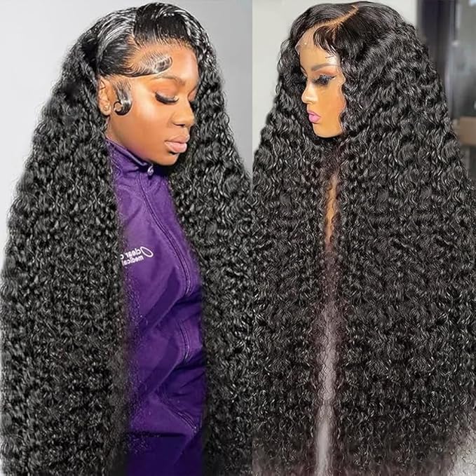 250 Density 38 Inch Deep Wave Lace Front Wigs Human Hair Curly Wig Wet and Wavy Lace Front Wigs Pre Plucked Frontal Wigs 100% Real Human Hair No Synthetic No Tangle No Shedding Triple Lifespan 3X
