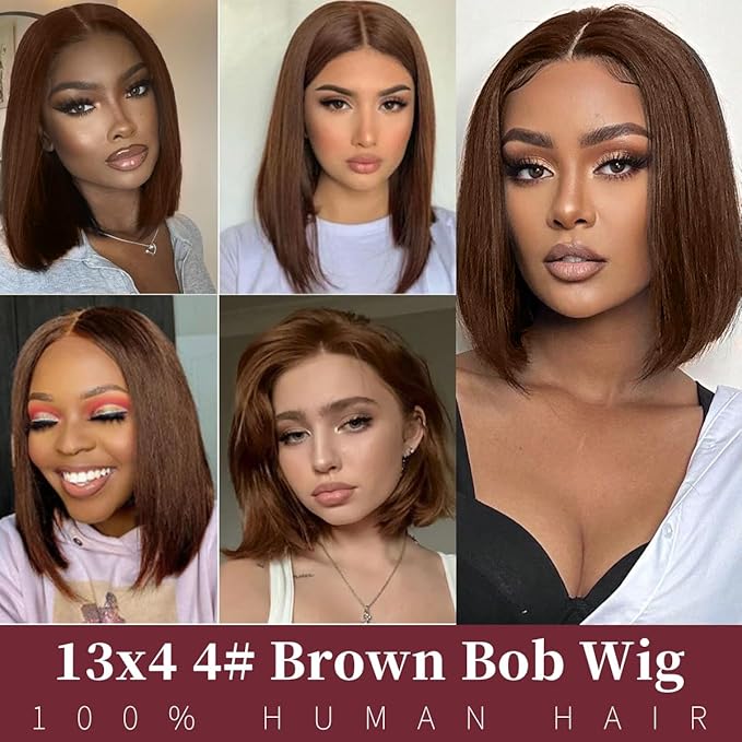 LICHANG Bob Chocolate Brown 13x4 Straight HD Transparent Lace Front Wig 200% Density 16 Inch