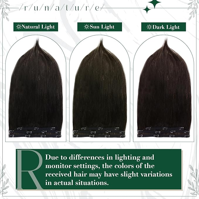 RUNATURE Clip in Hair Extensions Real Human Hair, Straight Hair Extensions Clip ins, Tangle Free Double Weft Remy Hair, Daily Wearing, 18 Inch 50g 3pcs #1B Off Black