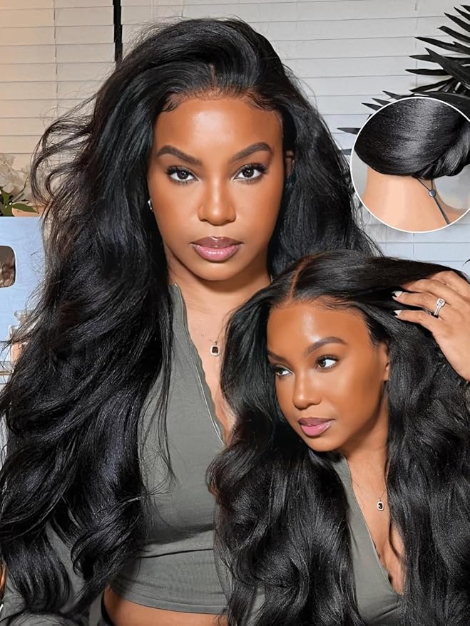 Julia Hair 13x4 HD Real Scalp™ Wig Invisible Pre Everything Lace Frontal Kinky Straight Wig Glueless With Invisi Drawstring Pre Plucked Pre Cut Natural Black Wigs for Women Put On and Go 18 Inch