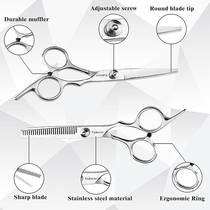 Hair Thinning Scissors Set - 3 PCS Haircutting Scissors,Includes Barber Scissors & Thinning Shears, Ergonomic Blades for Precision Cutting, Suitable for Men, Women, Children & Pets