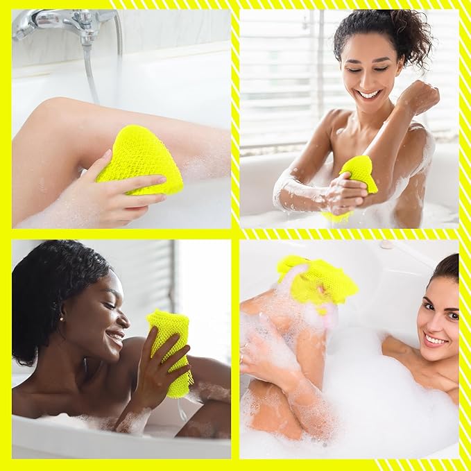 Geiserailie African Net Sponge Long Bathing Net Shower Body Scrubber Back Scrubber Skin Smoother Bathing Sponge for Daily Use or Stocking Stuffer(Luminous Yellow)