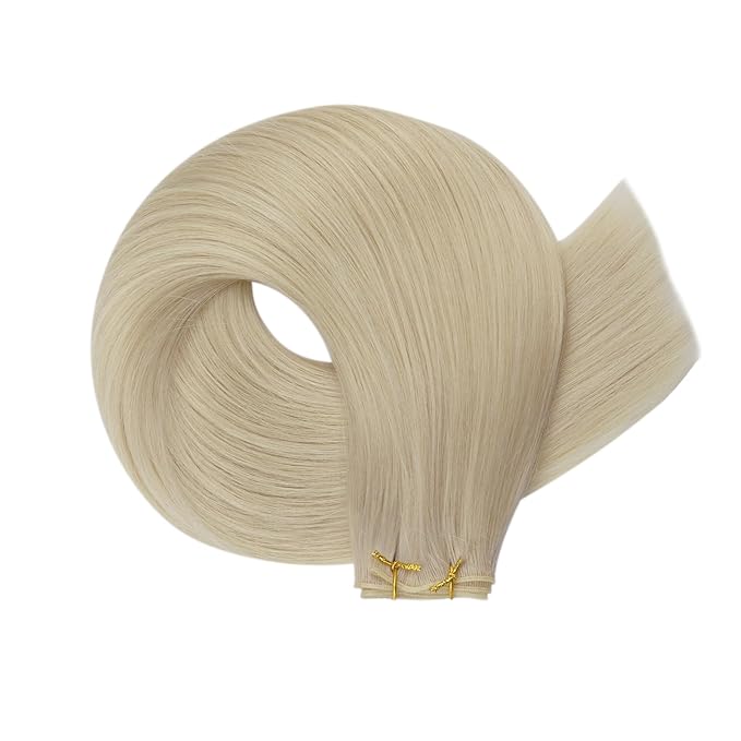 Fshine Genius Weft Human Hair Extensions Real Human Hair Sew in Hair Extensions for Women Human Hair Bundle One Piece Remy Human Hair Color 60 Platinum Blonde 22 Inch 60g