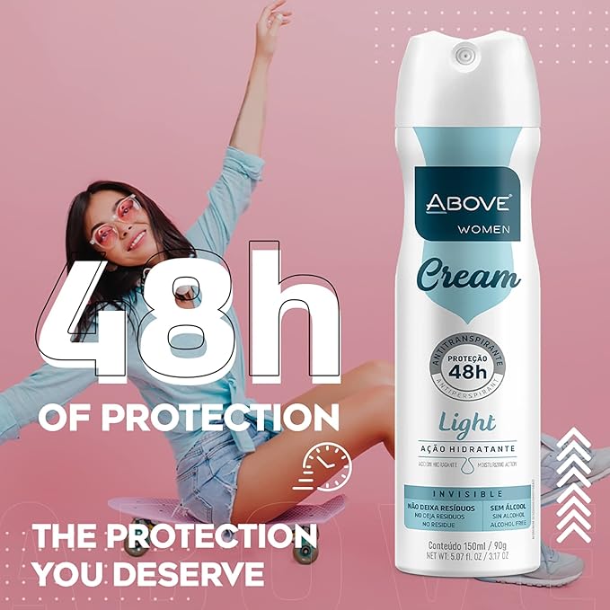 ABOVE Cream Light - 48 Hours Antiperspirant Deodorant for Women - Notes of Passion Fruit - Dry Spray Protects Against Sweat and Body Odor - Delivers Moisturizing Sensations - Alcohol Free - 3.17 oz