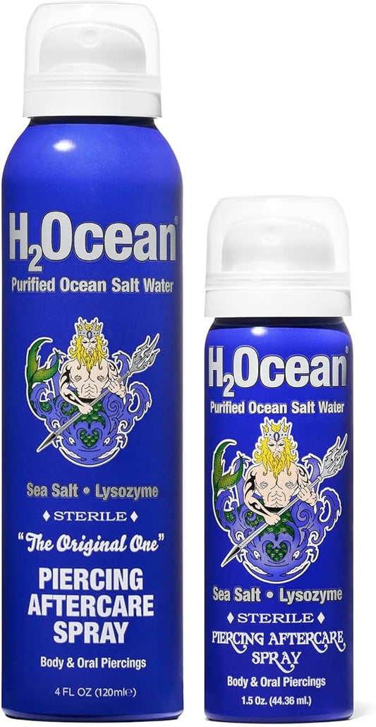 H2Ocean Piercing Aftercare Spray Sea Salt Saline 4oz + Piercing Aftercare Sea Salt Spray 1.5oz