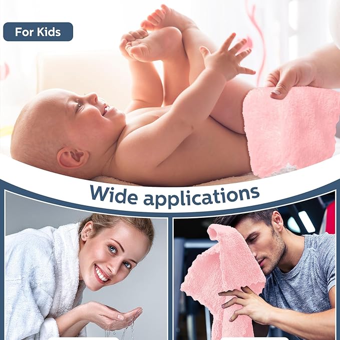 Newwiee 100 Count Washcloths Quick Drying Bathroom Wash Clothes 12 x 12 Inch Face Towels Microfiber Soft Wash Rags Bulk for Your Face and Body Facial Towels for Spa Fingertip Towel (Light Pink)