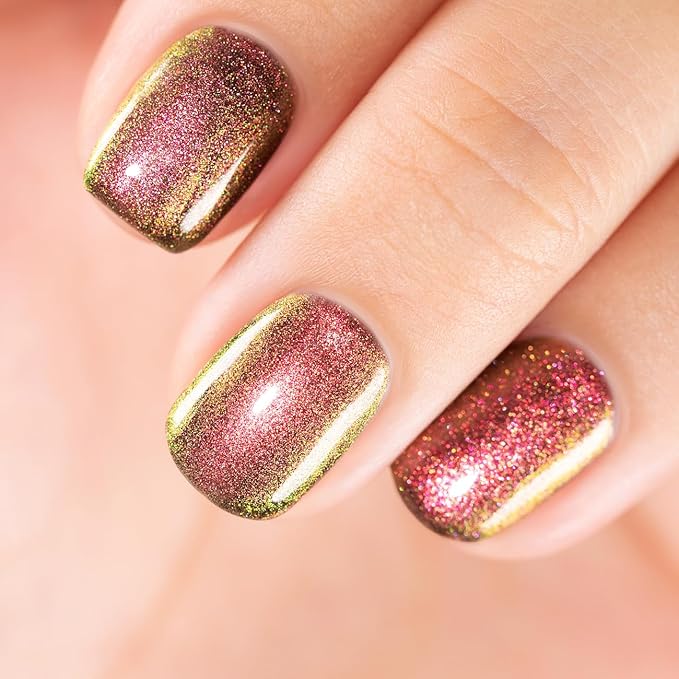 RARJSM Chameleon Gel Nail Polish Glitter Grape Purple to Green Multichrome Color Changing Holographic Gel Polish Curing Requires Sparkle Shimmer Nail Gel Varnish Soak Off DIY at Home Salon 15ml
