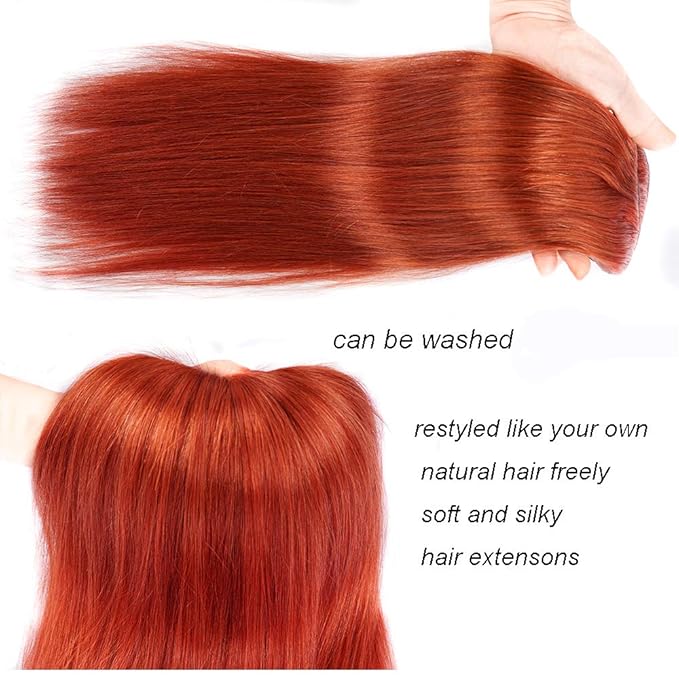 14" Clip in Human Hair Extensions Full Head 110g 7 Pieces 16 Clips Copper Red Double Weft Brazilian Real Remy Hair Extensions Thick Straight Silky (14" 110g, 350)