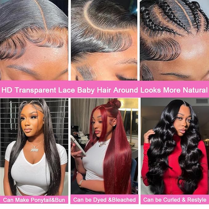 13x6 Lace Front Wigs Human Hair 200 Density Straight Lace Front Wigs HD Transparent Lace Frontal Wig Glueless Wig Human Hair Pre Plucked 26 Inch