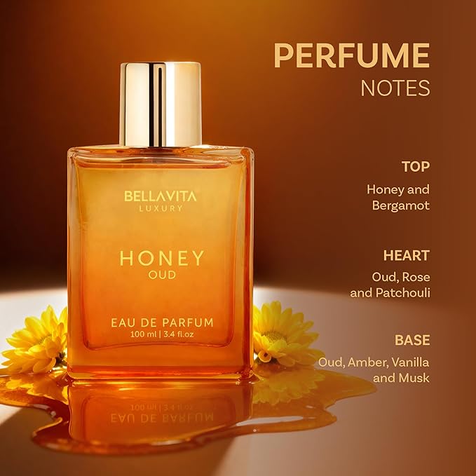 BellaVita Luxury Honey Oud Eau de Parfum (3.4 fl. oz.) | Patchouli, Vanilla, Bergamot, Floral & Spicy + Made with Clean & Vegan Essentials Oils + Cruelty Free | Long-Lasting Unisex Fragrance