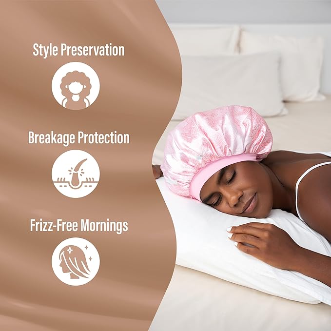 CAPLORD Double Sided Satin Bonnet for Sleeping - Adjustable Silk Sleep Cap for Women and Men