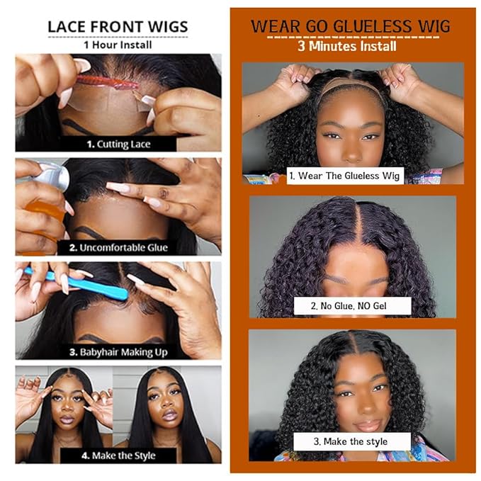 Glueless Wigs Human Hair pre plucked Pre Cut Short Curly Bob Lace Front Wigs for Black Women 5x5 Lace Closure Glueless Wig with Elastic Band for Beginners 10 Inch