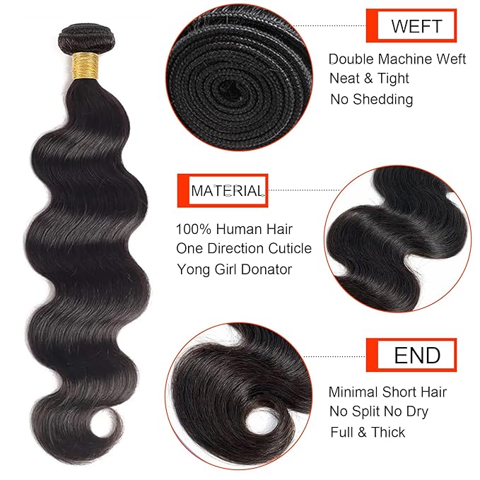 Human Hair Bundles Body Wave Bundles Human Hair 18 20 22 Inch 12A Grade Unprocessed Brazilian Virgin Hair Body Wave 3 Bundles Human Hair Extensions for Black Women Natural Color