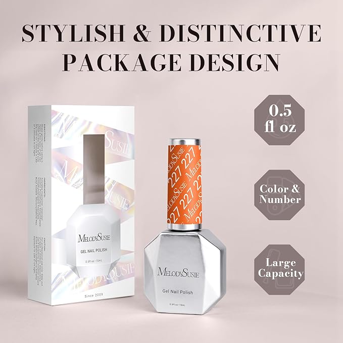 MelodySusie Coral Orange Gel Nail Polish, 0.5 fl oz Nails Soak Off UV LED Light Orange Gel Polish Gift for Women Nail Art Manicure Salon DIY Nail Design Decoration at Home-227