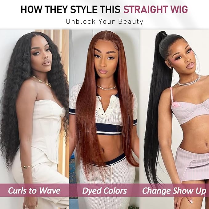 13x6 HD Lace Front Wigs, 100% Human Hair, [2-Year Life], 200% Density Straight Frontal Wigs Human Hair Pre Plucked for Black Women, [0.1mm Ultra-Thin Skinlike HD Lace], Free Part 32 Inch