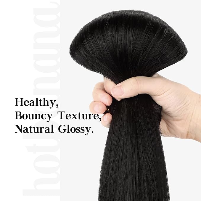 HOTBANANA Human Hair Clip in Hair Extensions, Jet Black 130g Real Human Hair Straight Remy Hair Clip in Hair Extensions 26 Inch 7pcs