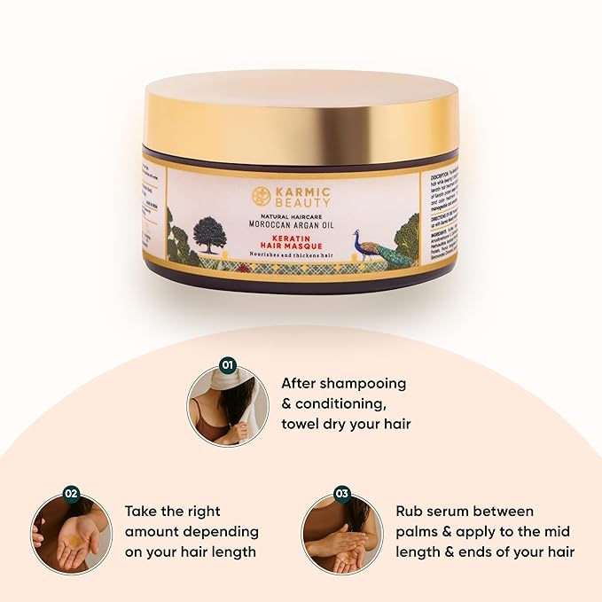 100% Organic Moroccan Argan Oil & Natural Keratin Masque | For Dry, Damaged & Color Treated Hair | Cold Pressed Oils for Deep Nourishment | Sulfates, Parabens & Cruelty Free | 7 oz