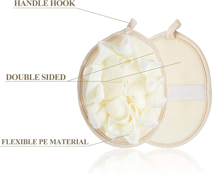 Boao 6 Pcs Bath Shower Pouf Sponge Mesh Pouf Shower Ball Exfoliating Body Sponge Pad Scrubber Glove with Flower Bath Ball (Beige)
