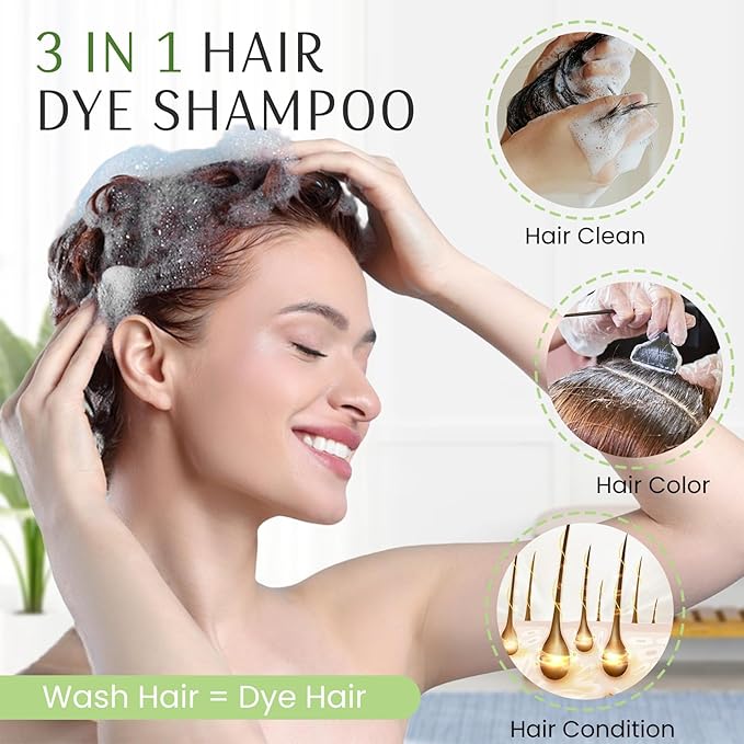 Hair Dye Shampoo 3-in-1, Instant Natural Hair Color Shampoo for Women Men Champu Para Canas Mujer Coffee, Lasting 3-4 Weeks & Easy to Use & All Hair Types & Root Touch Up, 500ml