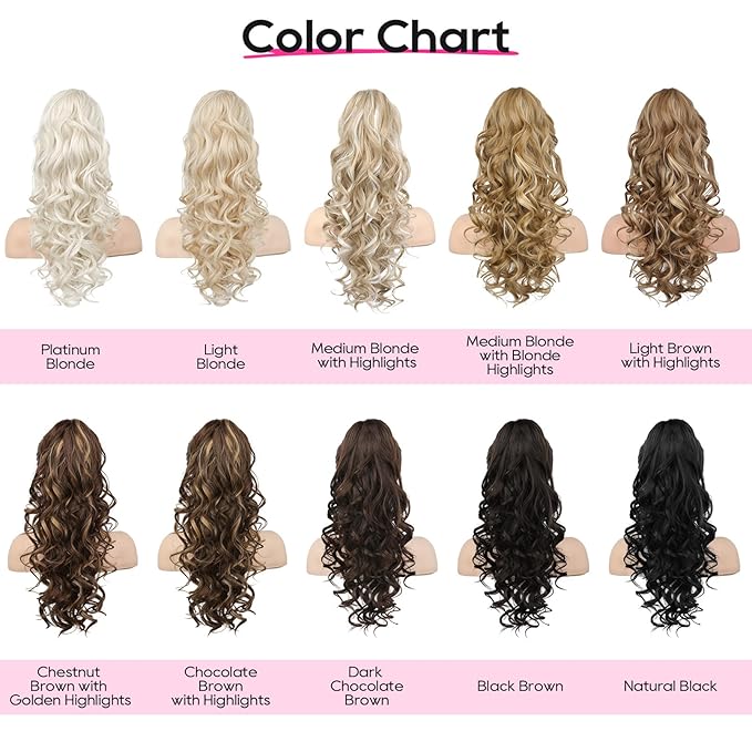 REECHO Ponytail Extension, 20” Claw Clip Ponytail Extension Curly Clip in Ponytail Long Pony Tails Hair Extensions for Women Fluffy Natural Looking Synthetic Hairpiece, Black Brown