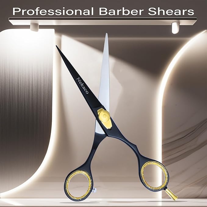 Professional 6-Inch Black Hair Scissors, Premium Quality Stainless Steel Hair Cutting Shears, Hair Shears with Adjustable Screw for Barber Salon & Home