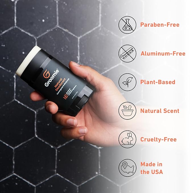 Groomie Aluminum-Free Natural Deodorant for Men & Women, Lemongrass & Marjoram - All-Natural Premium Deodorant & Antiperspirant - Odor-Free & Non-Toxic Deo, Hypoallergenic Suitable for All Skin Type