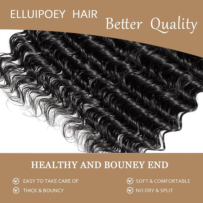 15A Deep Wave Human Hair Bundles 16 18 20 Inch Curly Bundles Human Hair 100% Unprocessed 3 Bundle Brazilian Virgin Human Hair Extensions Quick Weave Natural Black Color