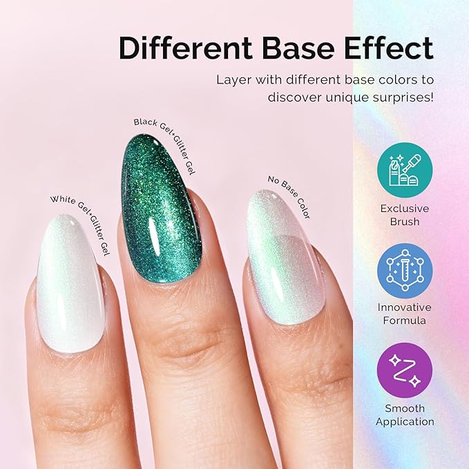 MelodySusie Jelly White Aurora Shimmer Gel Nail Polish, 0.5fl oz Soak Off UV LED Holographic Green Glitter Gel Polish Gift for Women Nail Art Manicure Salon DIY Nail Design Decoration at Home-G2302