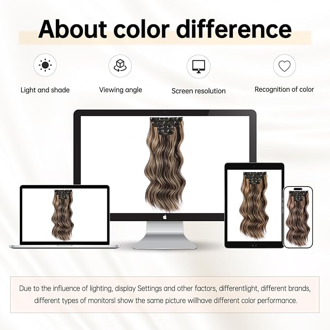 Vigorous Clip in Hair Extensions 20 Inch Brown mix Blonde Hair Extension 4PCS Long Wavy Soft Synthetic Hairpieces for Women