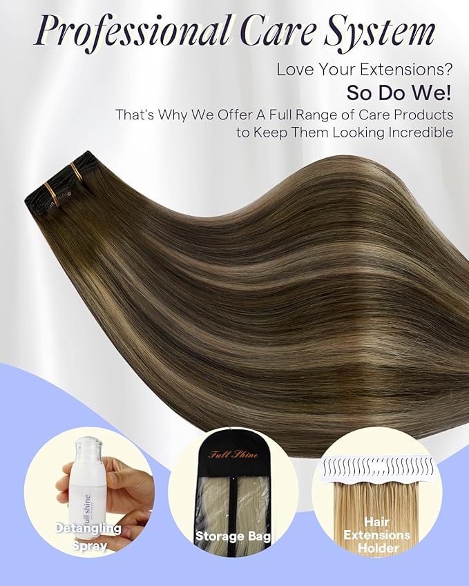 Full Shine Brown Human Hair Clip in Extensions 150 G Medium Brown Balayage Caramel Blonde Thick Hair Extensions 24 Inch Clip in Hair Extensions Human Hair Full Head Thick Ends 7 Pcs