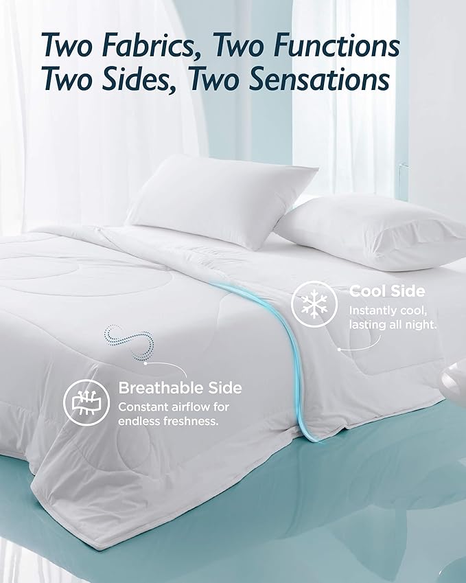 Breescape Cooling Comforter Throw Size - BlendTek™ Q-Max>0.46 Tech, Breathable Blanket for Hot Sleepers & Night Sweats Relief, Premium Lightweight Summer Bedding, 52x72 Inches, Snow White