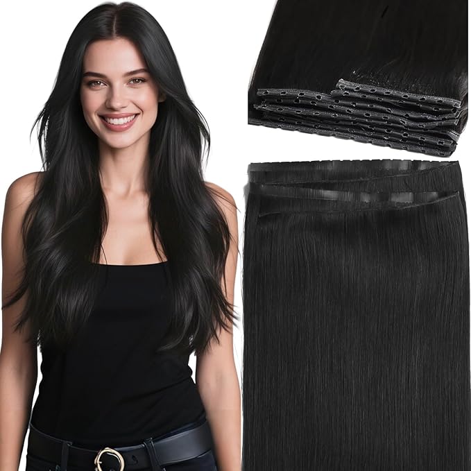 Lacer 20 Inch Butterfly Weft Hair Extensions Human Hair Jet Black Double Weft Pu OVO Human Hair 100G Glueless Micro Beads Invisible Hair Extensions 1 Pcs 31.5"
