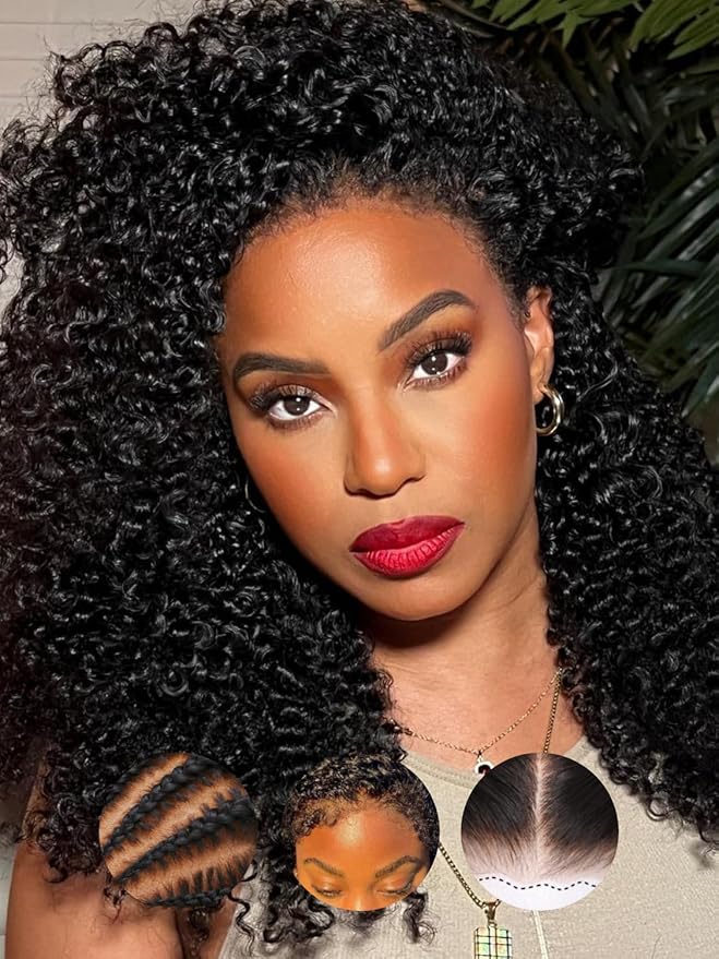 Sunber 4C Kinky Curly Bye Bye Knots Pre Cut Lace 7x5 Lace Front Glueless Curly Put On Go 3S Wear Afro Curly Human Hair Wig Pre Bleached Invisible Knots 150% Density Pre Plucked with Baby Hair 16Inch