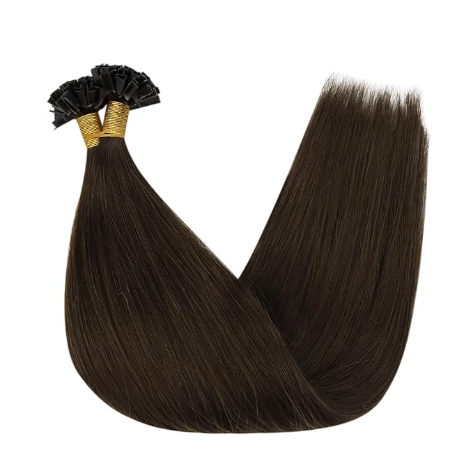 Full Shine Ktip Human Hair Extensions Color 2 Dark Brown K Tip Hair Extensions Human Hair 14 Inch Natural Soft Human Hair 50 Grams Fusion Extensions Remy Hair for Women