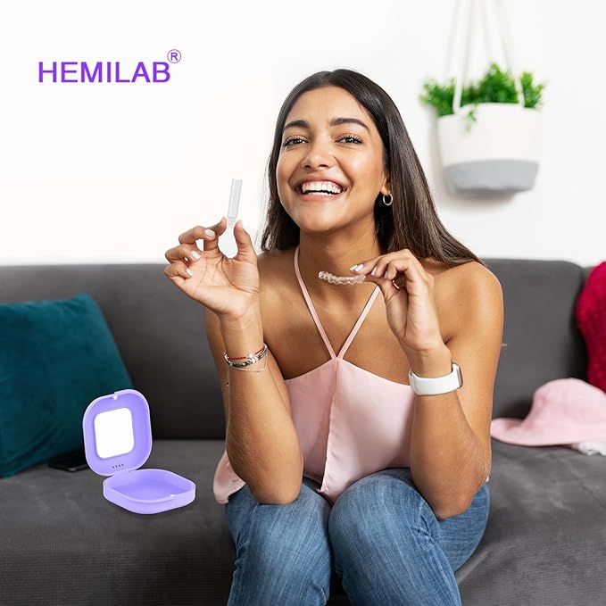 HEMILAB® Retainer Case, Slim Aligner Case with Vent Holes, Compatible with Invisalign, Mouth Guard Box with Retainer Removal Tool, Purple