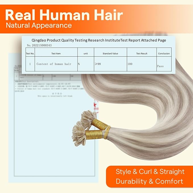 Full Shine U Tip Hair Extensions 14 Inch Color 18 Ash Blonde Highlighted with 613 Blonde 40 Grams Keratin Hair Extensions Human Hair for Women Fusion Extensions