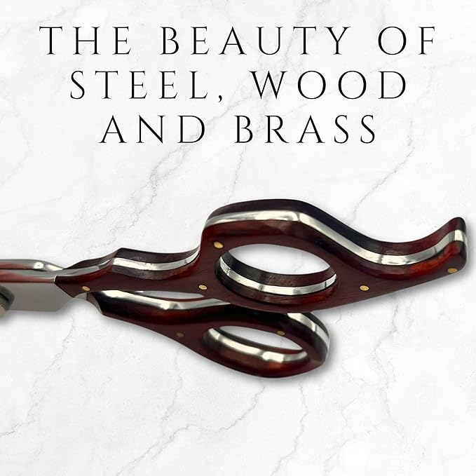 Saki Shears Kigumi Professional 6" Hair Cutting Shears - Sword Style Blade with Wood Accent Finger Holes - 440C Stainless Steel for Hairdressers and Barbers (Brown)