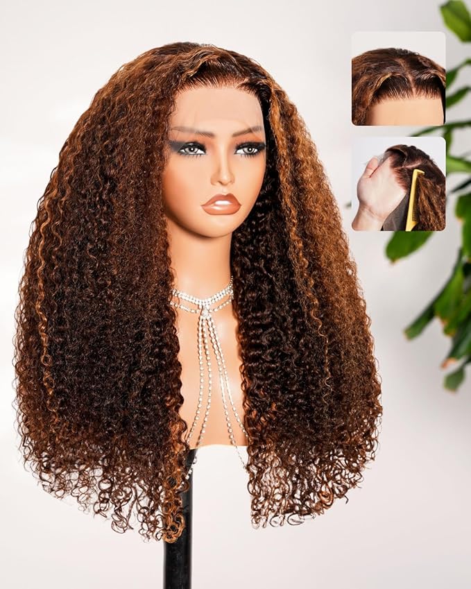 Megalook Ombre Deep Wave Lace Front Wigs Human Hair 13x4 HD Lace Front Wigs Human Hair Preplucked Prebleached Highlight Frontal Wigs for Black Women 210 Density Wet and Wavy Curly Wig 20 Inch 4/30