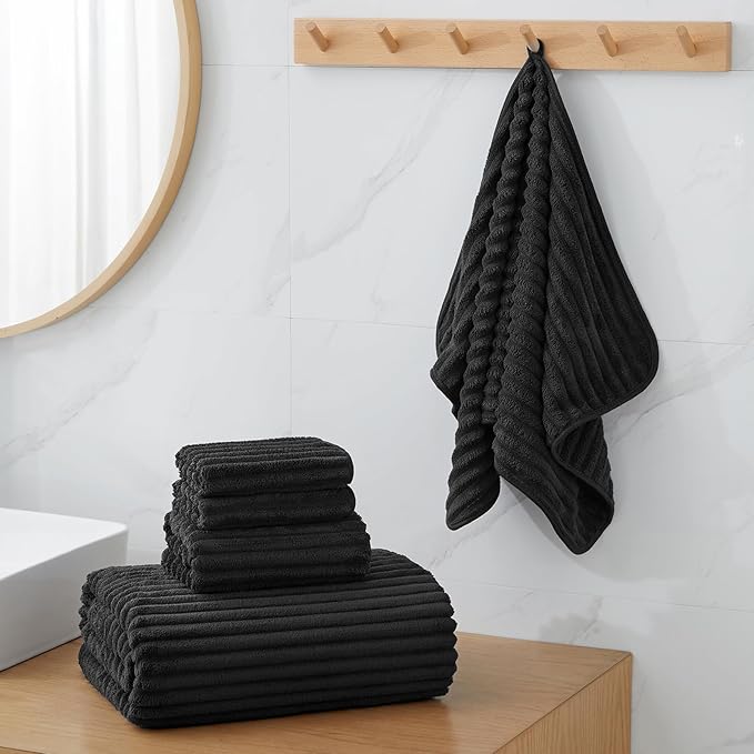 Oversized Bath Sheets 40x80 Inches Extra Large Bath Towels for Adults Super Soft Quick Dry Highly Absobent Microfiber Shower Towels for Bathroom, Pool, Gym, Yoga Towel (Black, 2Piece)