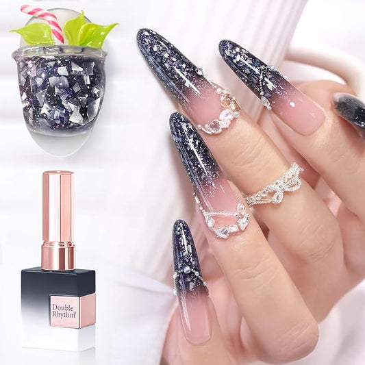 Double Rhythm 0.5Oz Glitter Gel Polish Same Color Same Bollte Shimmer Reflective Color for Nail Art Salon DIY Soak Off 15ml Nail Lamp Gel Polish at Home (Shell Black-B1208)